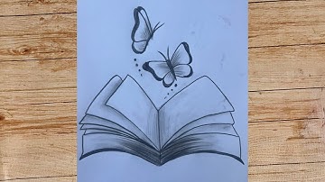 how to draw open book with butterflies || how to draw a open book with pencil