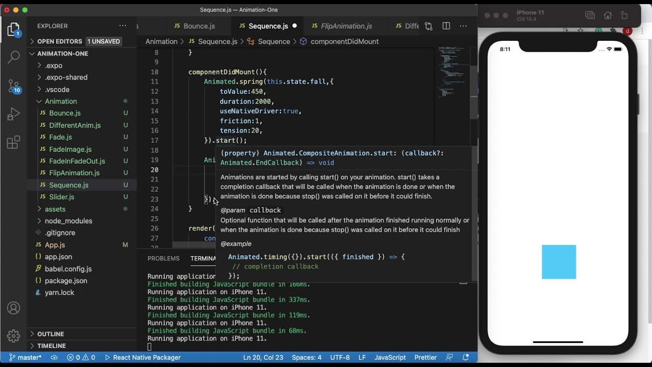 Multiple animations using spring and timing function react native