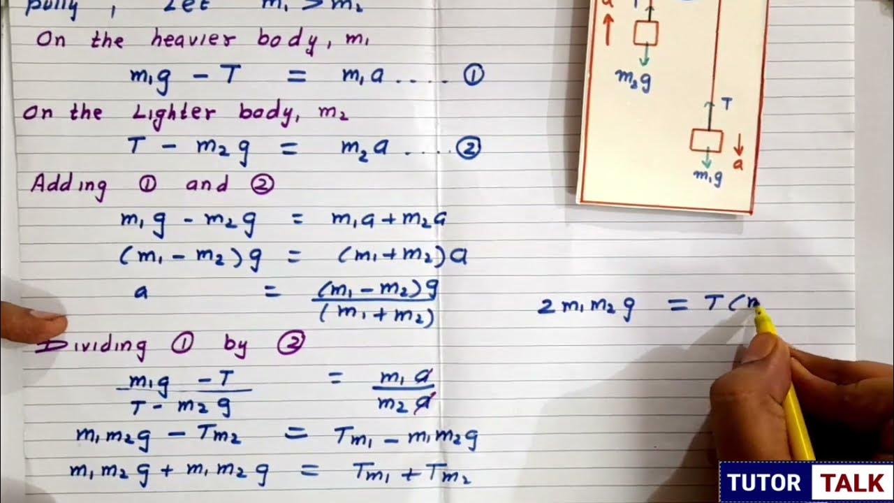 derivation-of-connected-motion-pulley-tension-and-acceleration