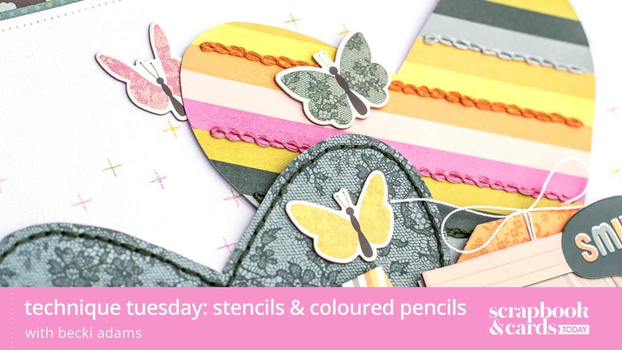 Technique Tuesday: Stencils and Coloured Pencils with Becki Adams -  Scrapbook & Cards Today Magazine