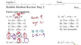 Algebra 1: Bubble method Review Day 3
