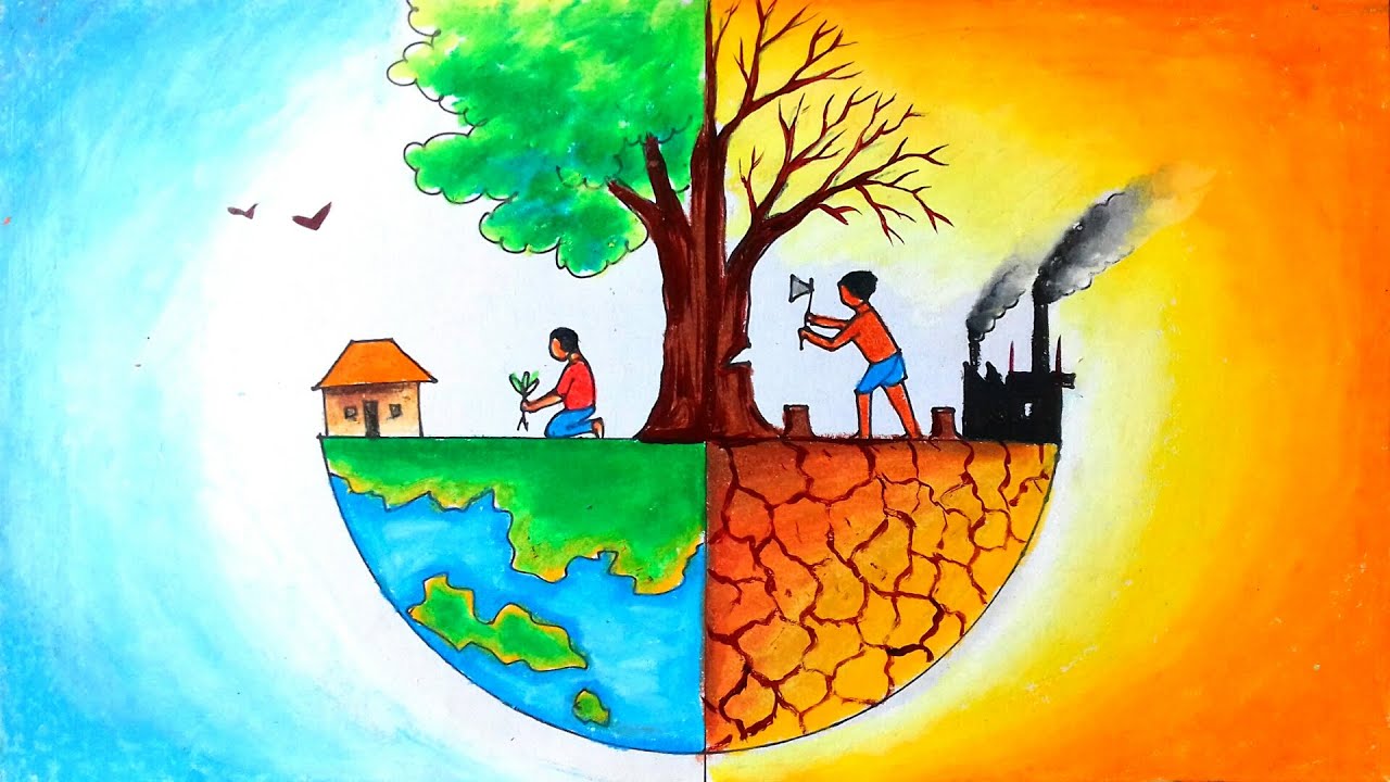 How to draw Environment Day, Save earth save environment drawing - YouTube