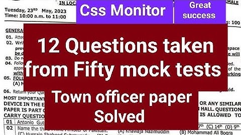 12 repeated questions | fifty mock tests | Town municipal officer | CSS Monitor | Spsc | FPSC | PCS
