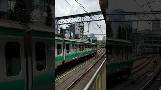 【ハエ130編成】E233系埼京線のすれ違い通過と到着する山手線E235系【トウ29編成】