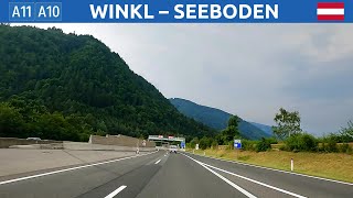 Driving in Austria. Autobahn A11 and A10 in Carinthia near Villach. 4K