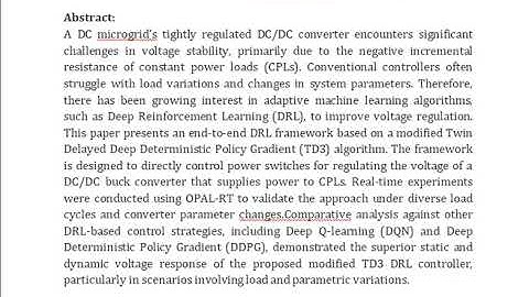 Deep Reinforcement Learning Based Control Strategy for Voltage Regulation of DC DC Buck Converter Fe