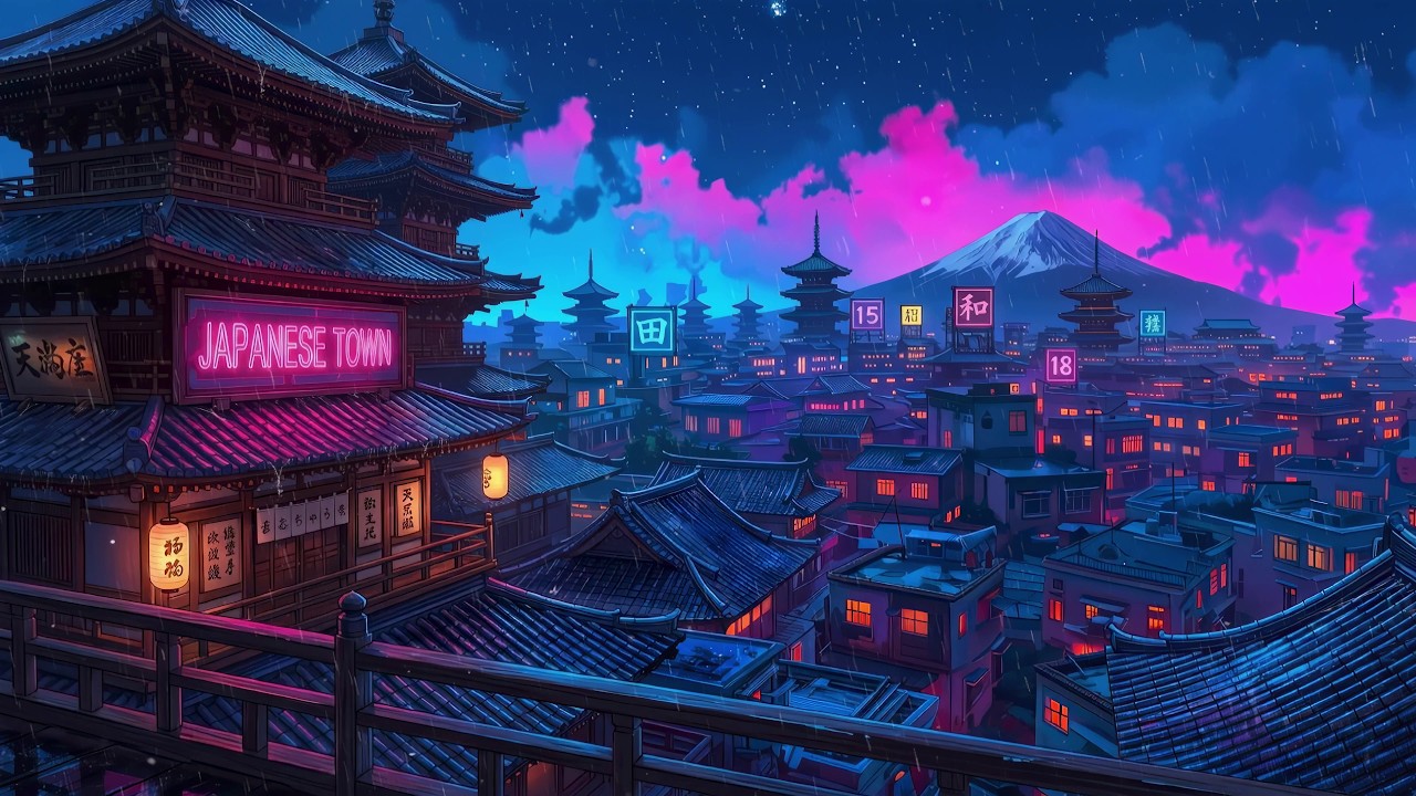 Cover Nostalgic Retro 1980s & 90s Vibes & Lofi Hip Hop Beats 🌆 Japanese Town Ambience 🫧 Lofi Rain Playlist