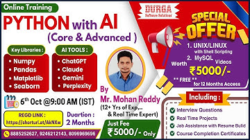 PYTHON with AI (CORE & ADVANCED) Online Training @ DURGASOFT