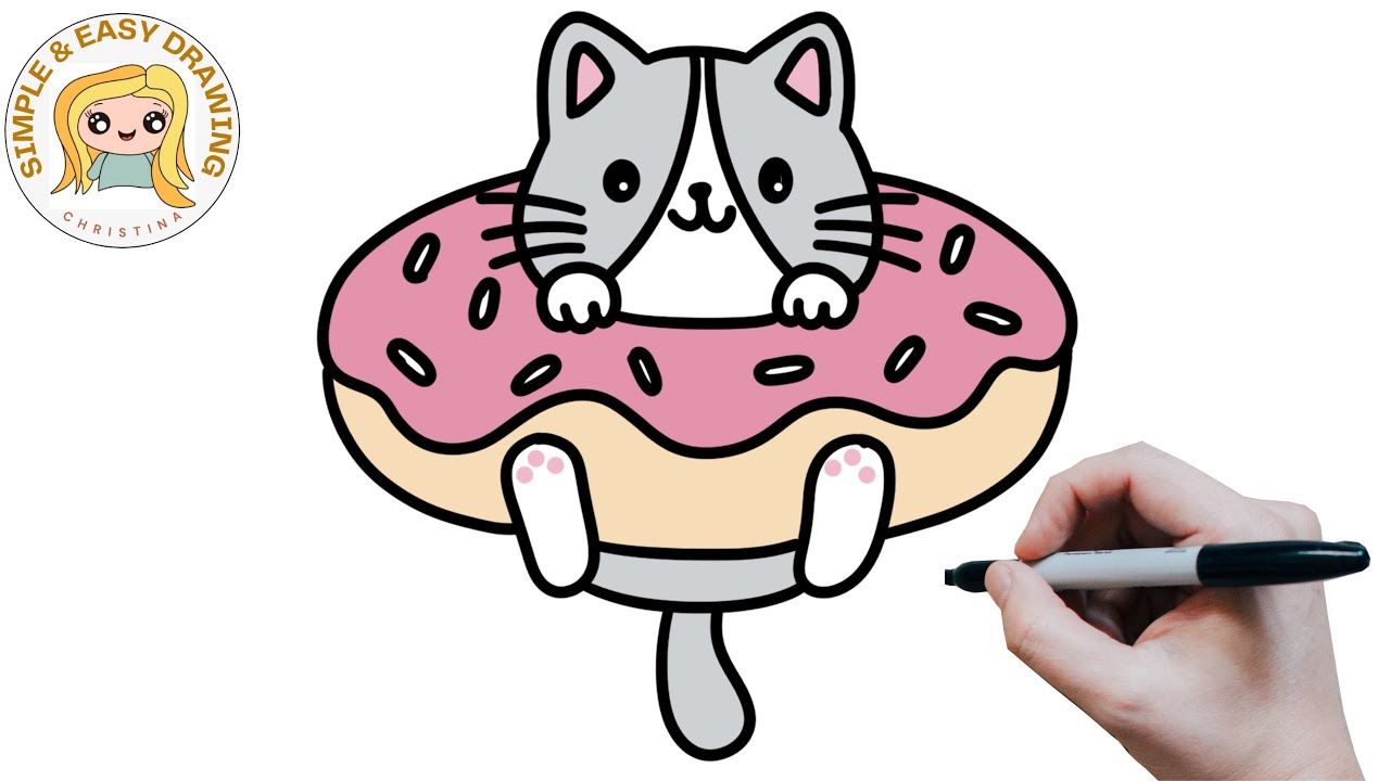 How to draw a Donut Kitten - Easy Drawing Tutorials