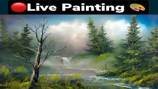 Live Forest Lake Painting Demo | Paintings By Justin