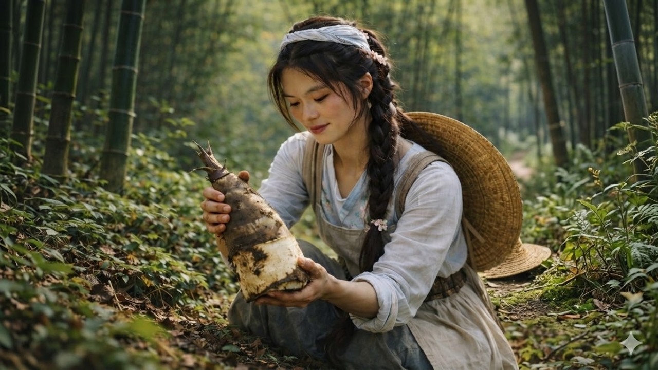 Harvesting Giant Bamboo Shoots in the Forest | Simple Mountain Cooking