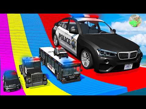 Big and Small Cars vs Slide Colors with Portal Trap – Police Cars Rescue Small Cars – BeamNG.Drive