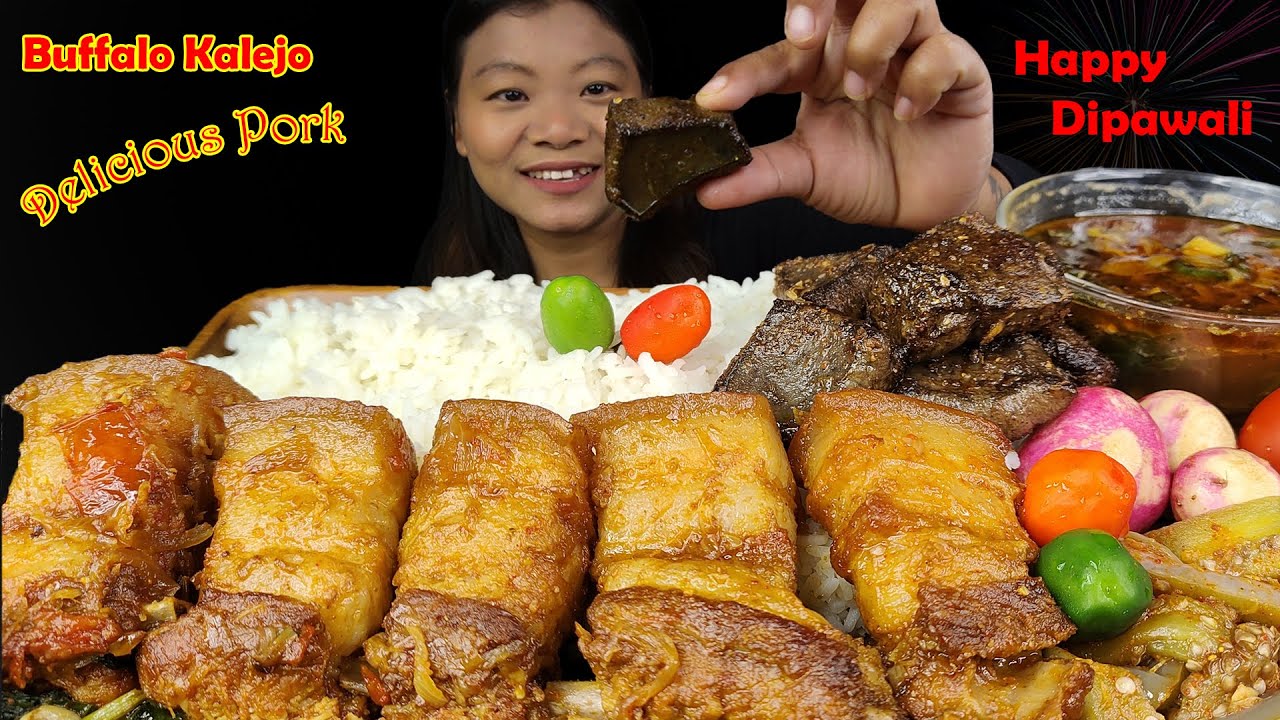 Eating Braised Pork Curry, Buff Kaleji Curry मीठो  राँगाको कलेजो र बंगुरको मासु Nepali Mukbang, Asmr