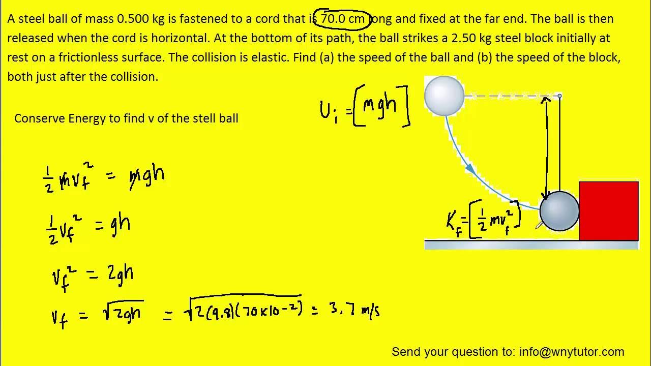 A steel ball of mass 0.500 kg is fastened to a cord that is 70.0 cm long and fixed at the far