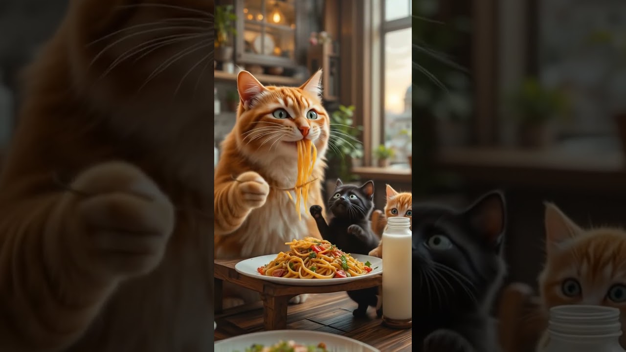 Dinner Time with Cats 🍝🐾 #cat #imut #videoshort #catshorts #cute