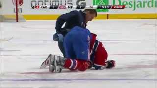 Colby Armstrong Injured on Knee on Knee Collision April 1 2013