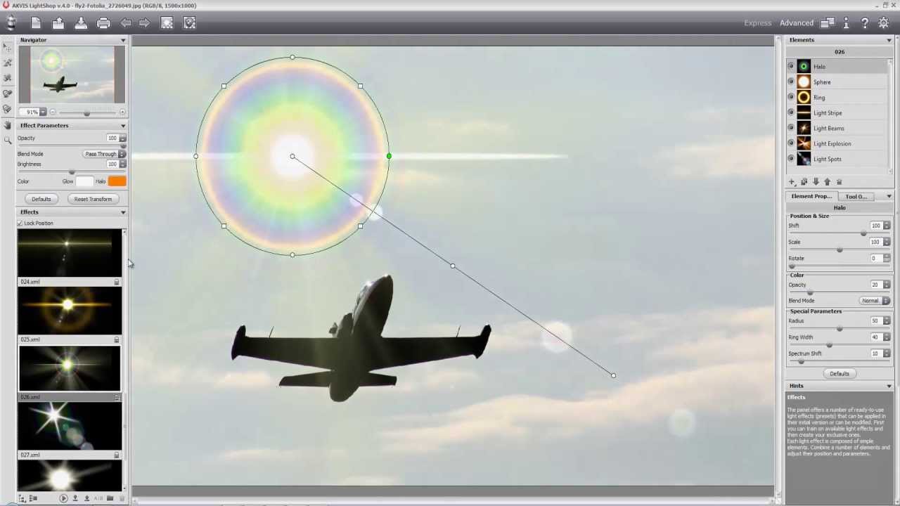 Move and Transform a Light Object in AKVIS LightShop