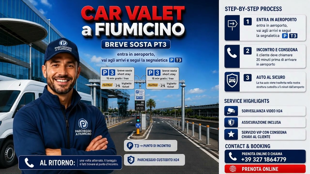 Anteprima del video: come consegnare l’auto al punto d’incontro PT3 con il Car Valet all’Aeroporto di Fiumicino