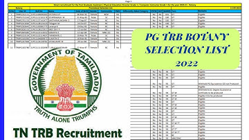 PG TRB BOTANY  SELECTION LIST 2022 | TRB BOTANY | TRB LATEST NEWS | PG TRB OFFICIAL UPDATES | TET |