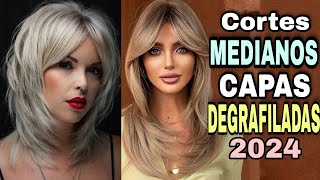 TENDENCIA CABELLO 2024✂️ Cortes MEDIANOS con CAPAS y DEGRAFILADOS para Dar Movimiento a  toda edad