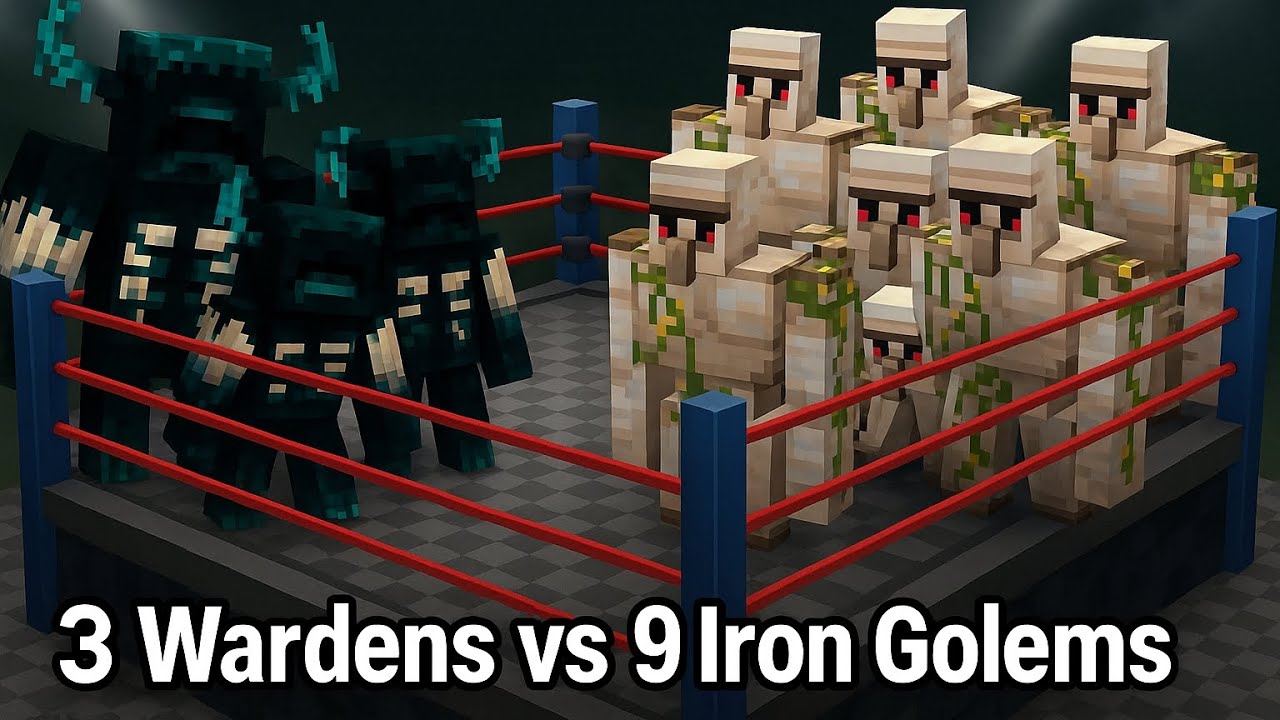 3 Wardens vs 9 Iron Golems in a Wrestling Ring