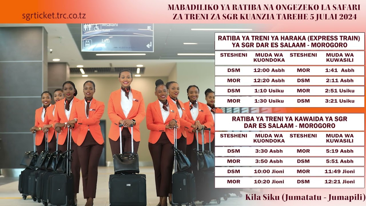 TANGAZO, ONGEZEKO LA SAFARI ZA SGR DAR - MORO