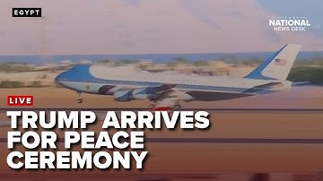 President Trump arrives in Egypt for Middle East peace ceremony after Israeli hostage release