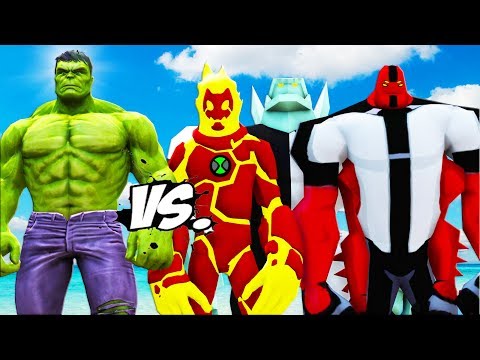 The Hulk vs Diamondhead, Heatblast, Four Arms - Ben 10 VS Hulk