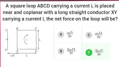 A square loop ABCD carrying a current i, is placed near and coplanar with a long straight conducto