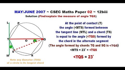 Paper2-CSEC-MATHS-390 ~ Circle Geometry & The Alternate Segment Theorem ~ May/June 2007 Number12biii