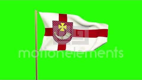 Ventspils Flag Waving In The Wind. Green Screen, Alpha Matte. Loopable Animation Stock Animation