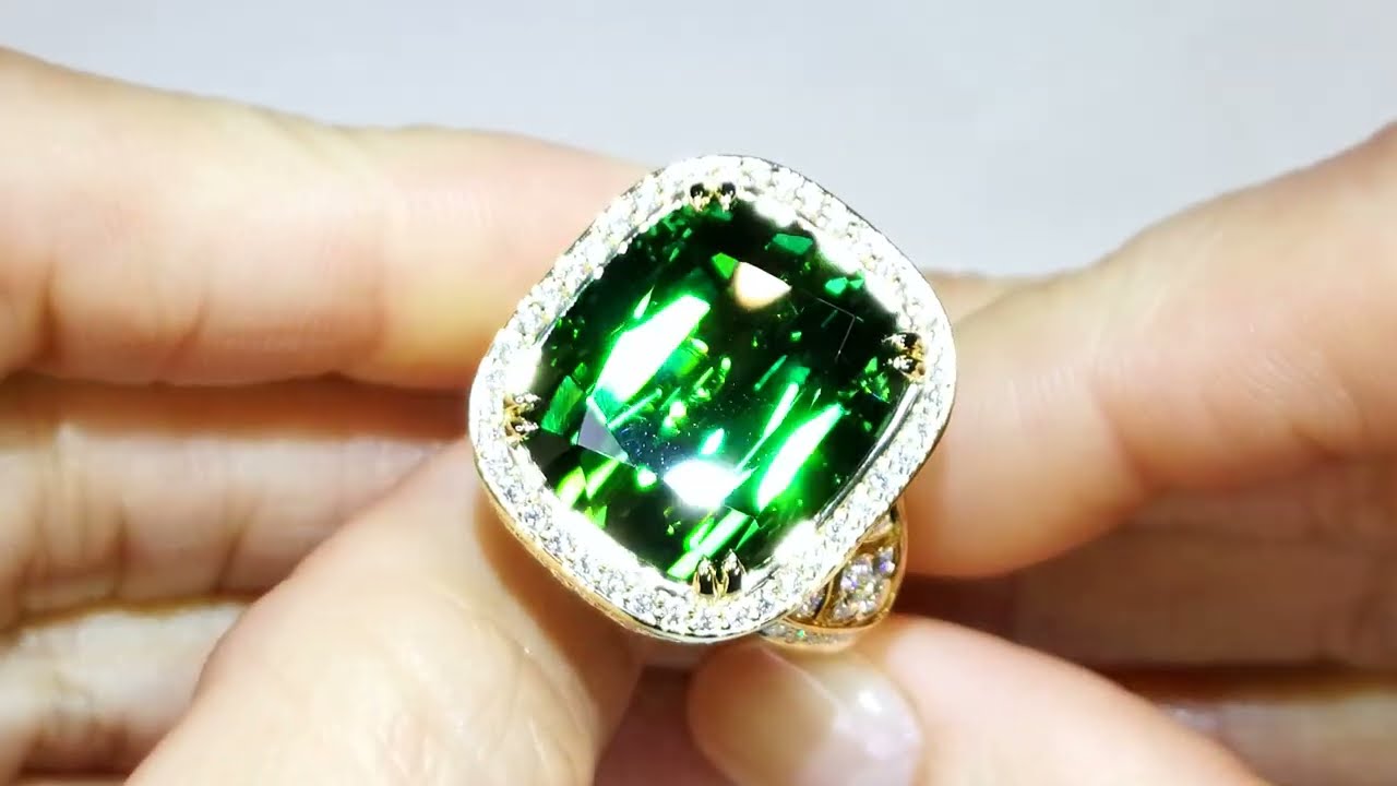 Neon Titanium Tourmaline Ring at  24.94 carats by Kat Florence KF08855