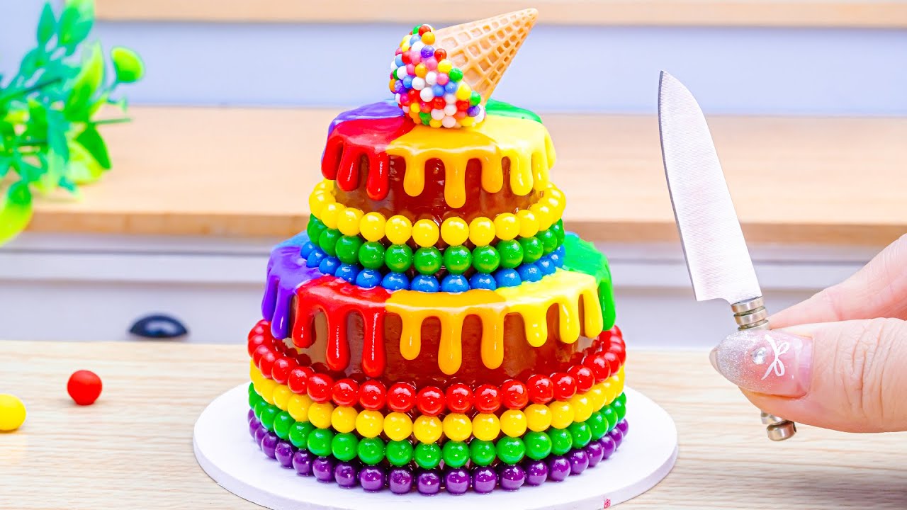 How to Make Mini Rainbow Cake Recipe With Chocolate | Stunning Rainbow ...