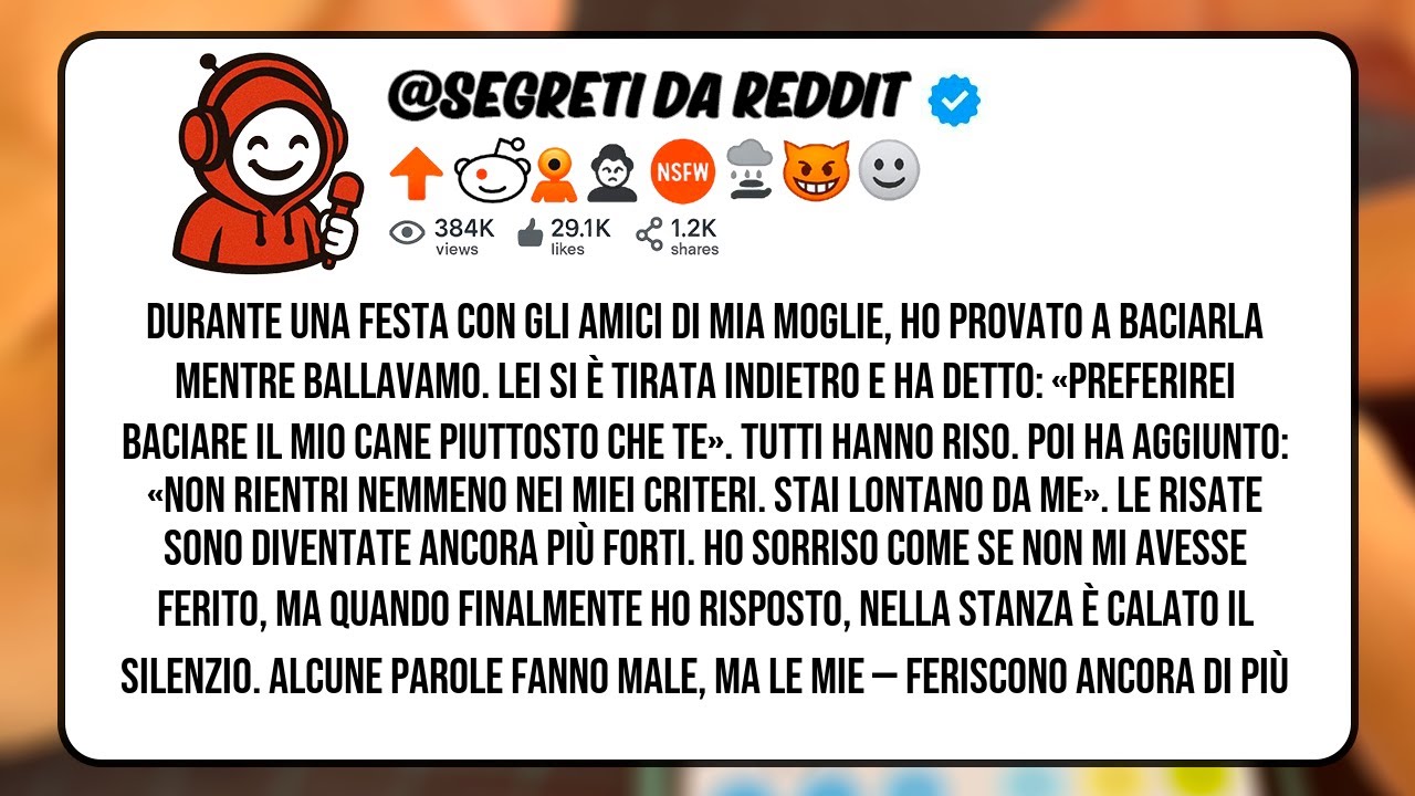Durante una festa con gli amici di mia moglie, ho provato a baciarla mentre ballavamo  Lei si è tira