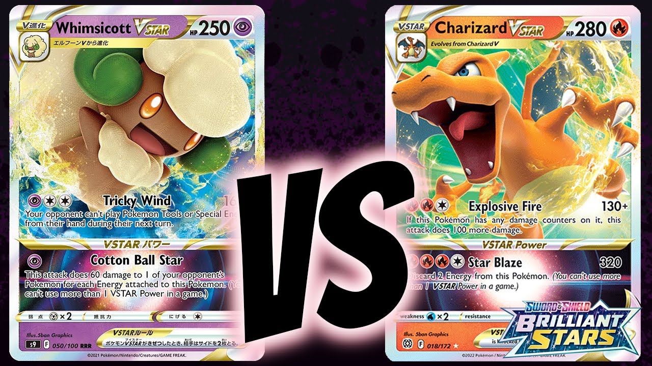 Whimsicott VSTAR vs Charizard VSTAR Brilliant Stars Pokmon TCG gameplay