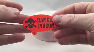 Oval Fluorescent Red Danger Poison Control Stickers