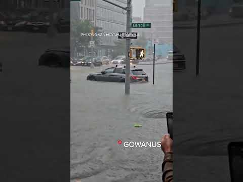 Floodwaters create whirlpool in Gowanus, Brooklyn
