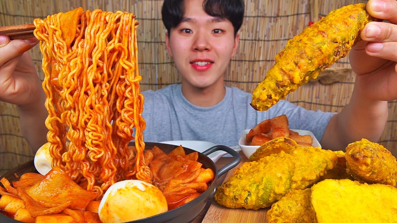 라볶이 고추튀김 고구마튀김! 간헐적 분식은 참 맛있습니다..!! RAMEN TTEOKBOKKI FRIED PEPPERS KIMCHI KOREAN FOOD ASMR MUKBANG.