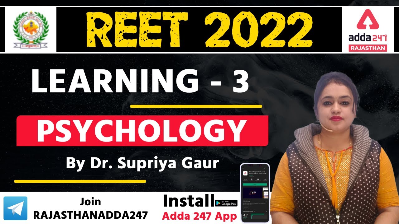 REET 2022 | Psychology | Learning | REET Level-1 & Level-2 | Psychology By Dr. Supriya Gaur #3