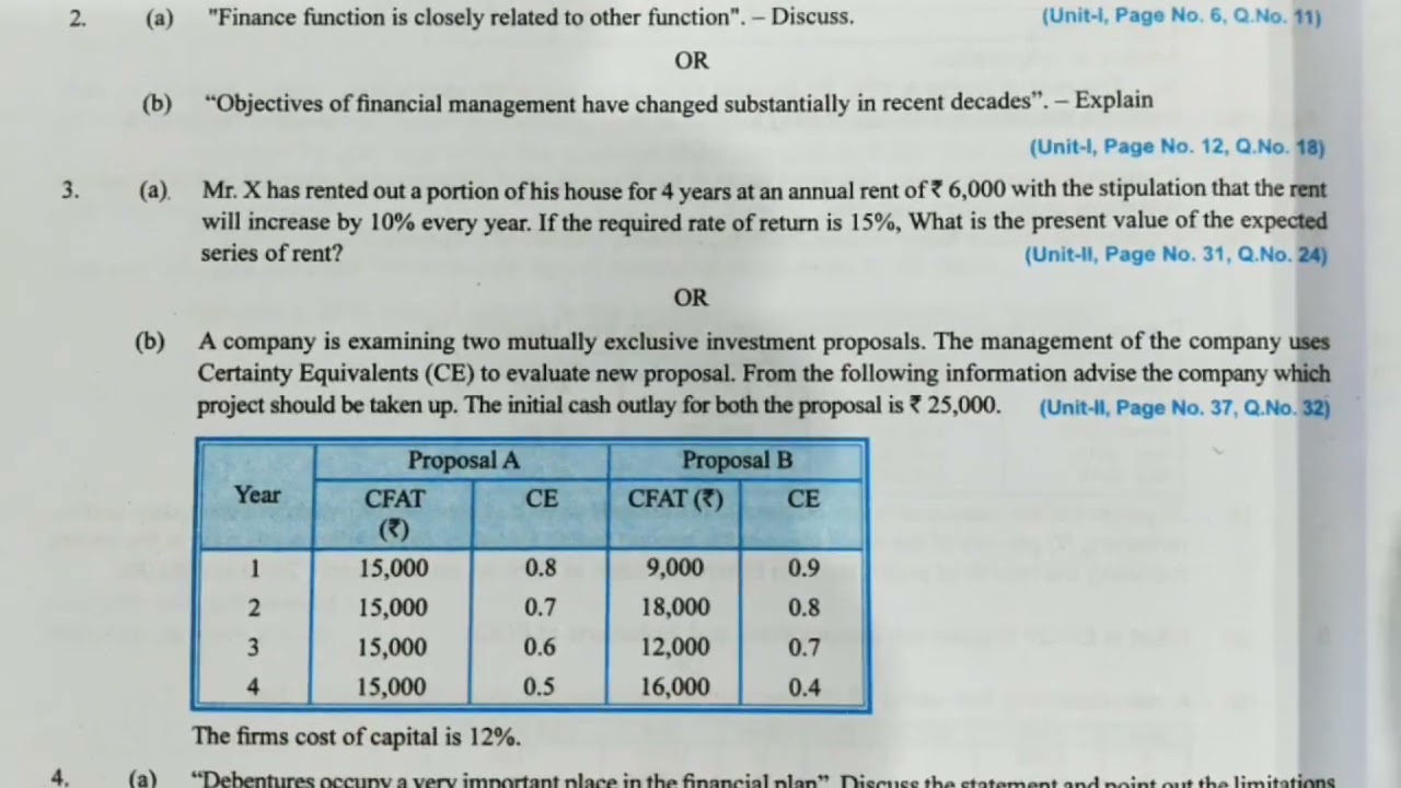 financial management BBA may2018 question paper, osmania university