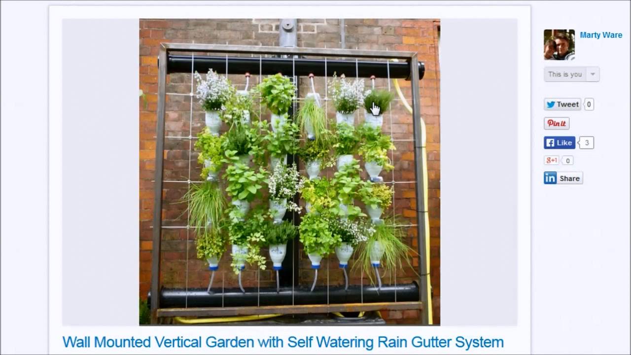 Wall Mounted Vertical Bottle Garden With Self Watering Rain Gutter