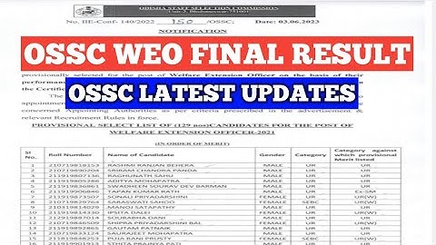 OSSC WEO FINAL RESULT PUBLISHED/OSSC WELFARE EXTENSION OFFICER RESULT/OSSC WEO /WEO CUT OFF