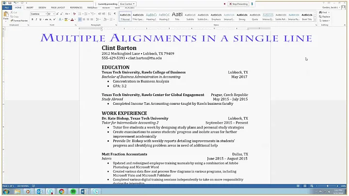 Multiple Alignments in a Single Line in Word