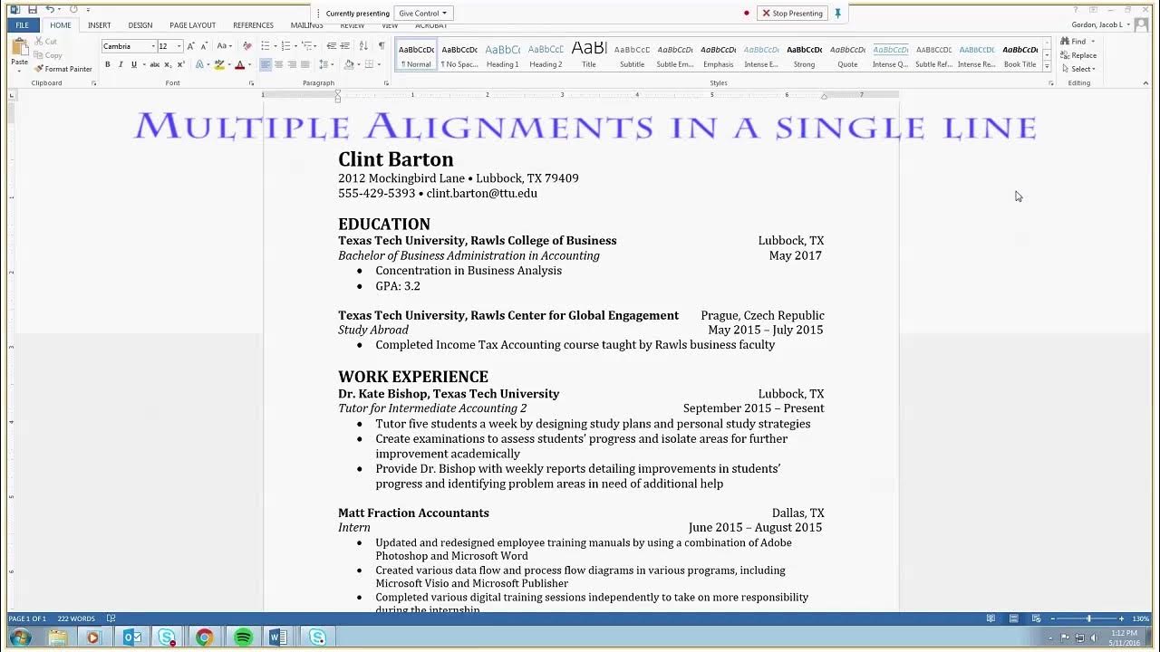 Multiple Alignments in a Single Line in Word - YouTube