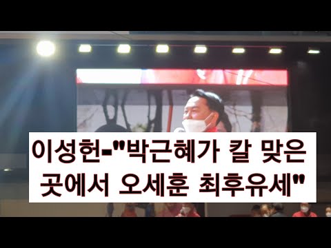 &amp;quot;15년 전 여기서 박근혜 대표가 오세훈 후보 지원하다가 칼을 맞았다&amp;quot;(<strong>이성헌</strong>)