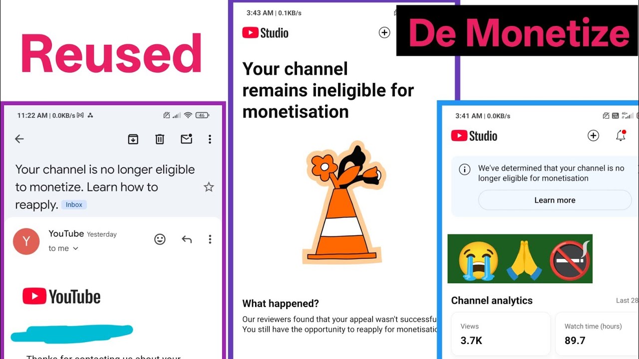 Your channel is no longer eligible to monetize. Learn how toreapply.