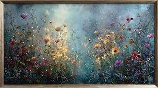 Blue Mist Wildflower Meadow TV Frame Art | Glowing Floral Digital Wall Art for Samsung Frame TV