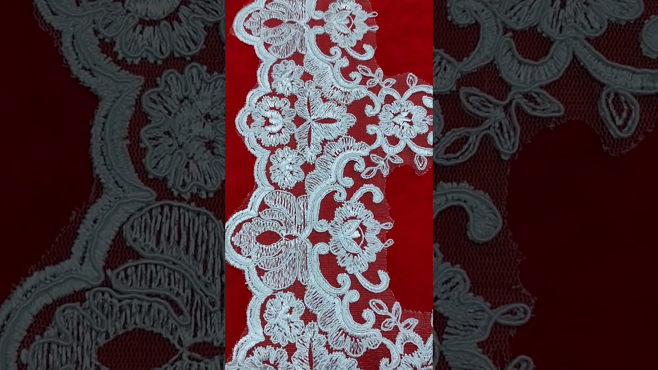 1 Yard Corded Embroidered Bridal Lace Trim for Wedding Gown and Bridal Veil, XC049