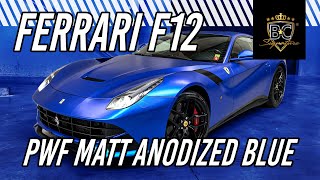 Ferrari F12 wordt gewrapped in PWF Matt anodized blue