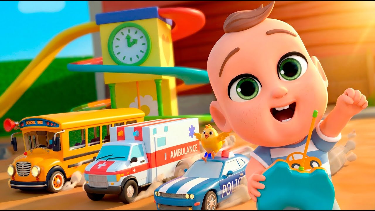 Hickory Dickory Dock | Street Vehicles & Excavator Song | Car Toys for Kids | Almama Kids Songs